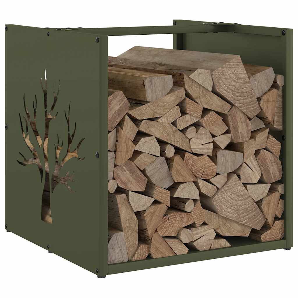 Casier à Bois Décoratif en Acier Vert Olive, Cube de Rangement 40 cm – ComfortXL Outdoor Living - Image 4