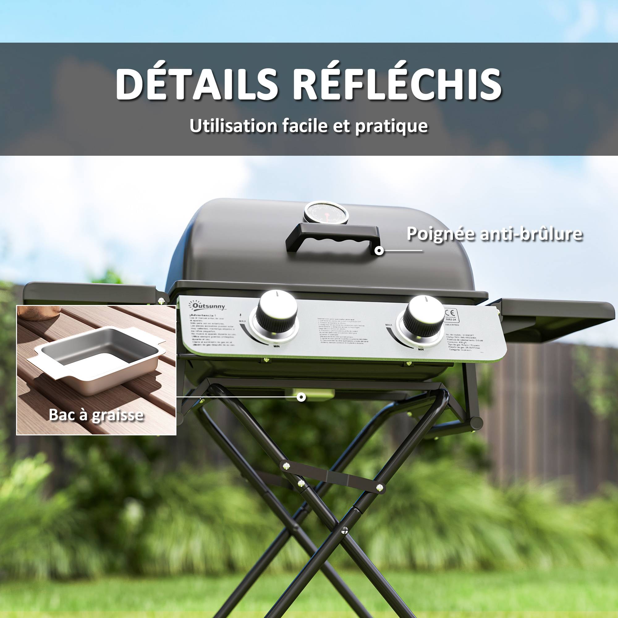 Barbecue à gaz portable acier noir 101 x 50 x 102 cm - PANGIVO - Image 9