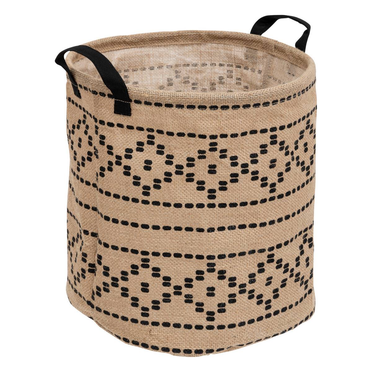 Panier de rangement Beige et Noir en Jute et Coton  D 32 cm - Imagen 1