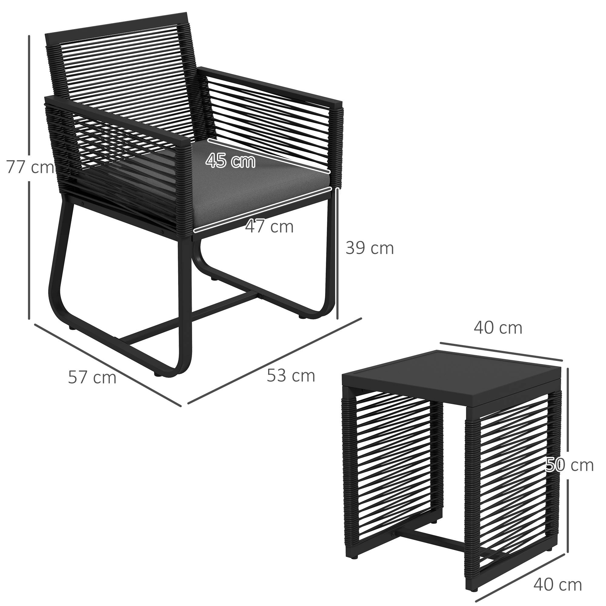 Sans Marque - Ensemble bistro 3 pièces balcon terrasse intempéries moderne 53x57x77 cm noir gris - Image 5