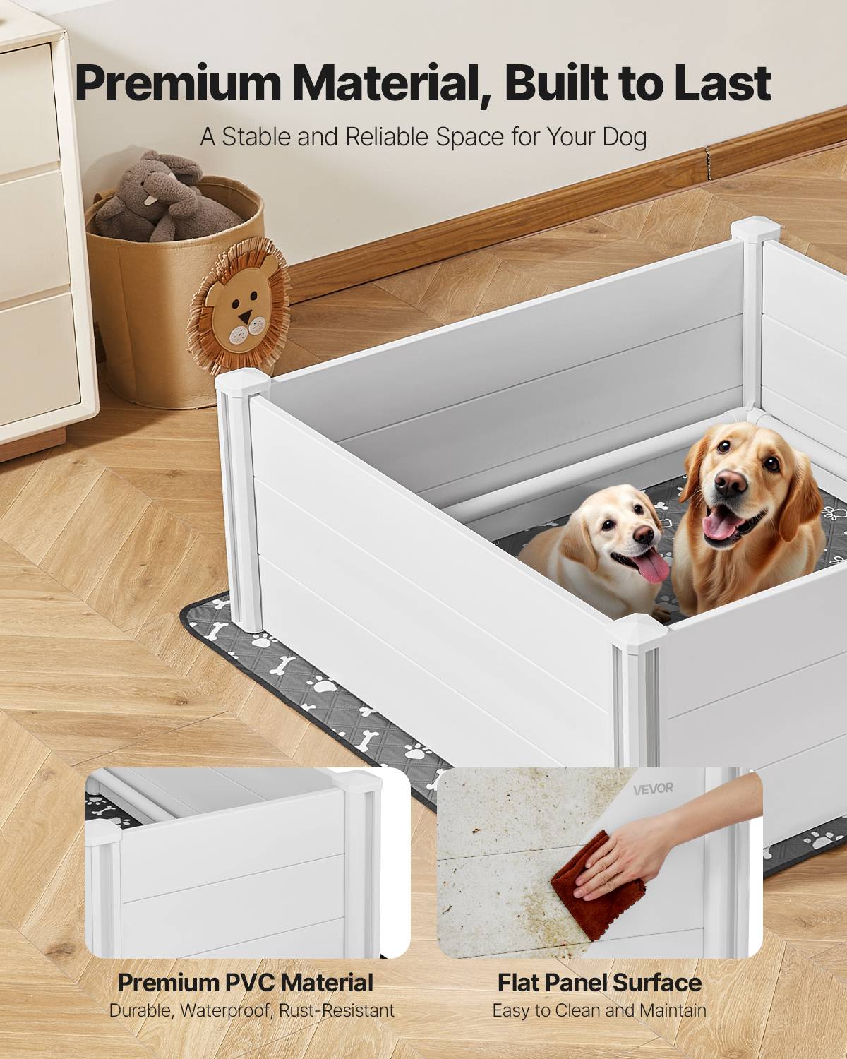 VEVOR Parc mise bas chien, 122x122x46 cm, PVC, porte réglable. Tapis urine lavable. - Image 3