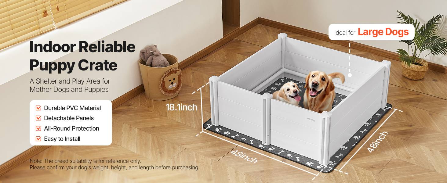 VEVOR Parc mise bas chien, 122x122x46 cm, PVC, porte réglable. Tapis urine lavable. - Image 9