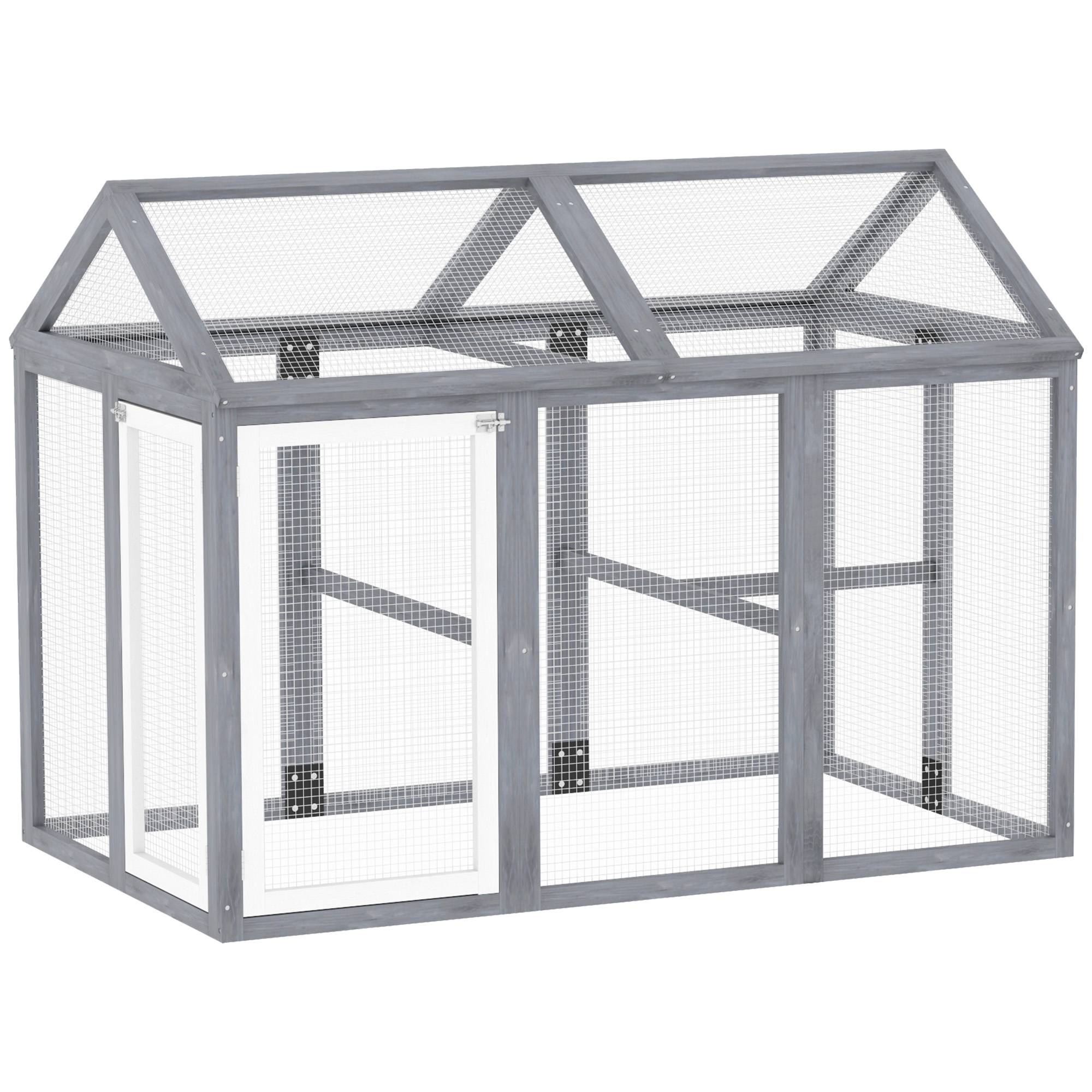 Enclos pour volailles bois massif gris 140 x 88.5 x 106 cm - PANGIVO - Image 1