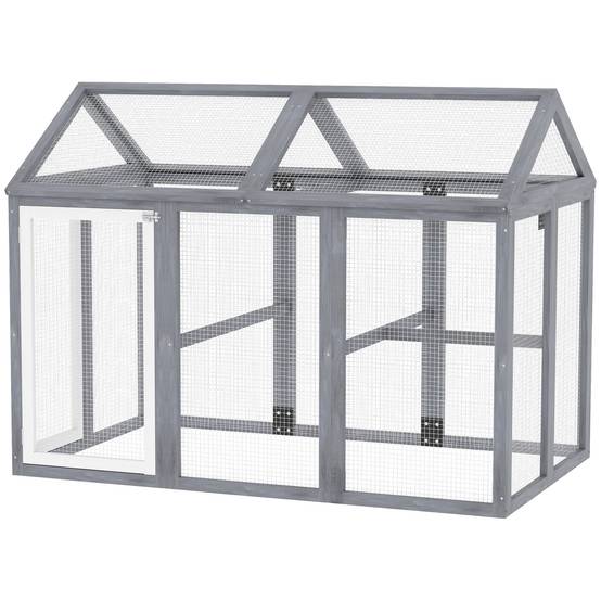 Enclos pour volailles bois massif gris 140 x 88.5 x 106 cm - PANGIVO - Image 2