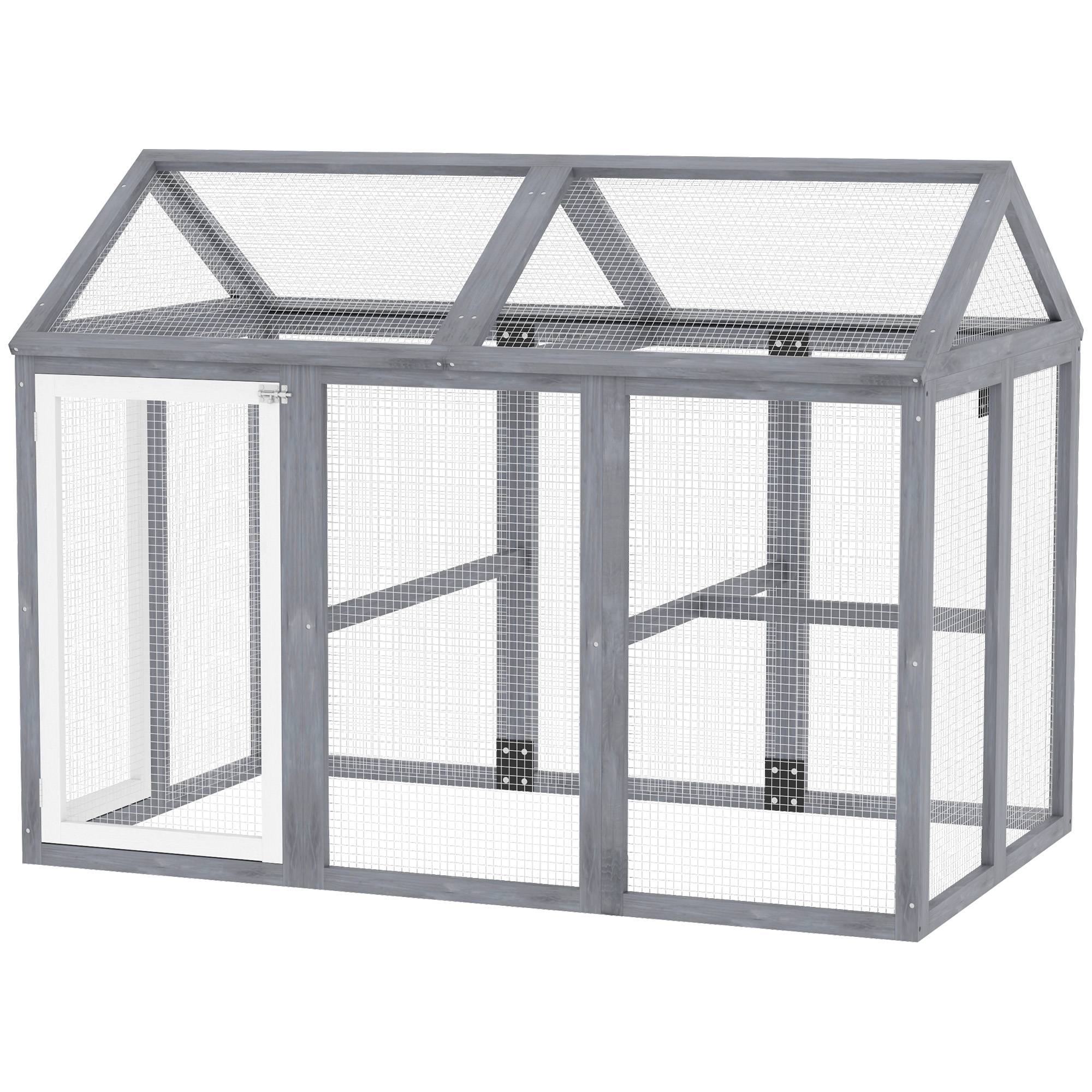 Enclos pour volailles bois massif gris 140 x 88.5 x 106 cm - PANGIVO - Image 2