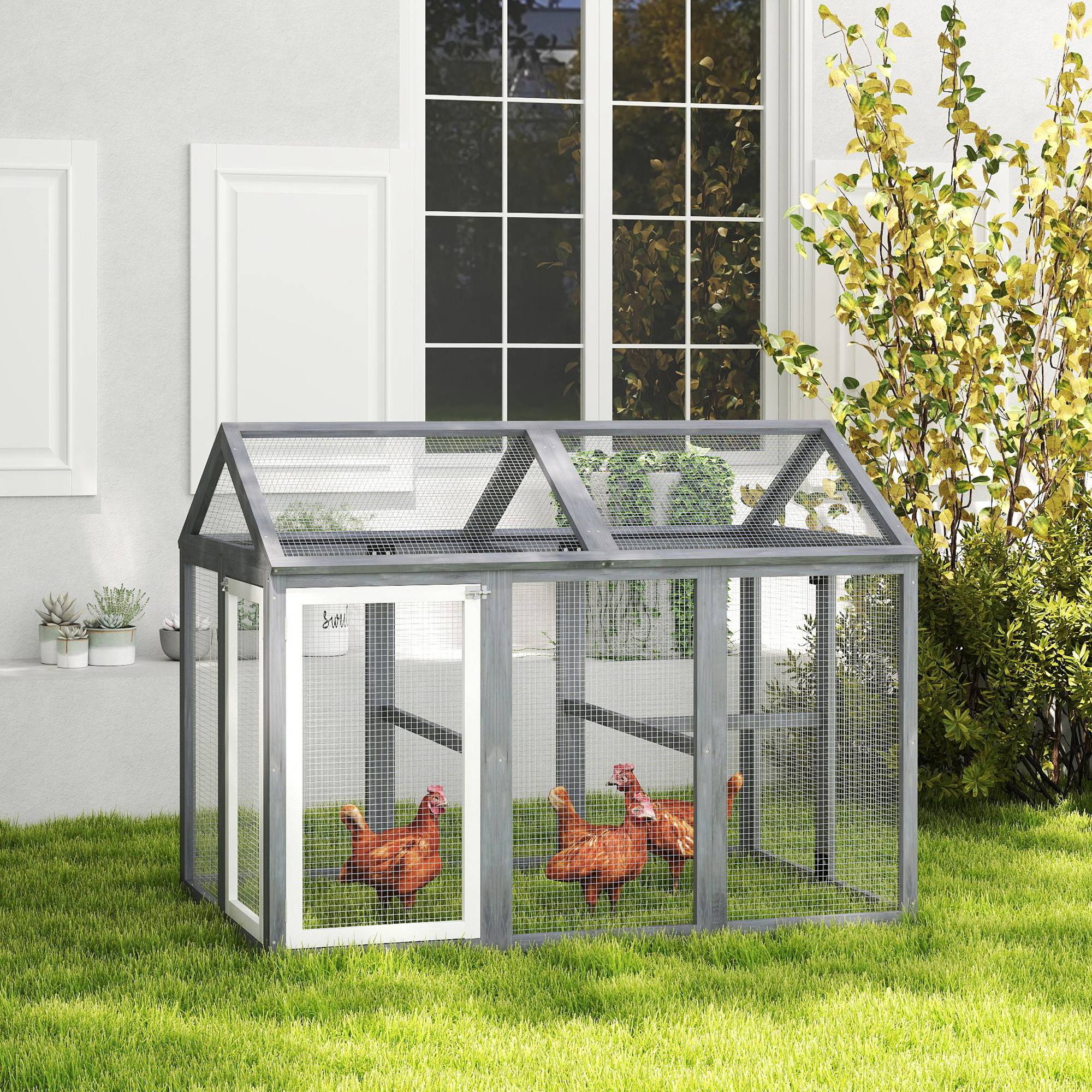 Enclos pour volailles bois massif gris 140 x 88.5 x 106 cm - PANGIVO - Image 4