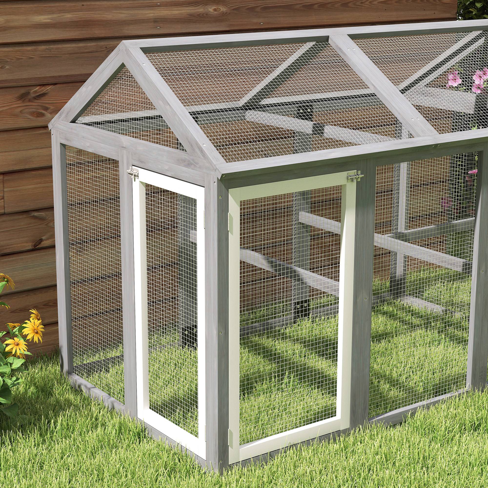 Enclos pour volailles bois massif gris 140 x 88.5 x 106 cm - PANGIVO - Image 10