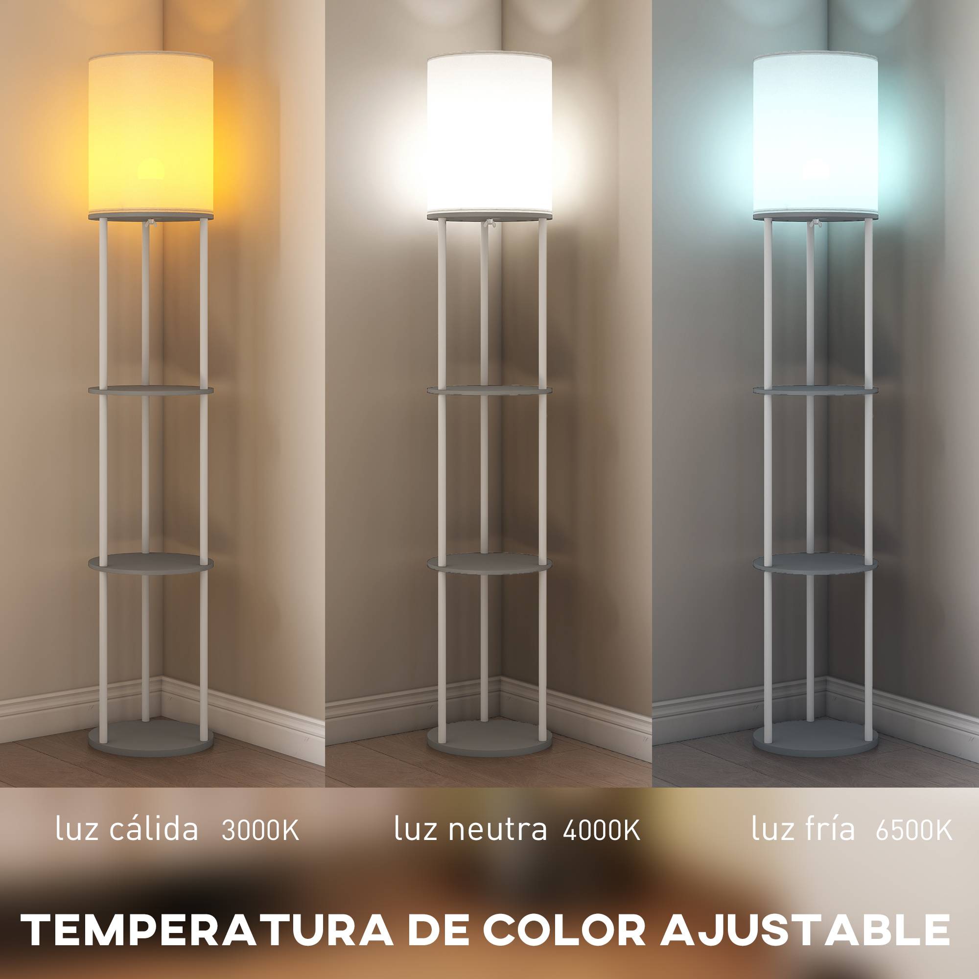 Lampe design gris forme tarte avec étagères 3 températures lumineuses télécommandée - Image 6