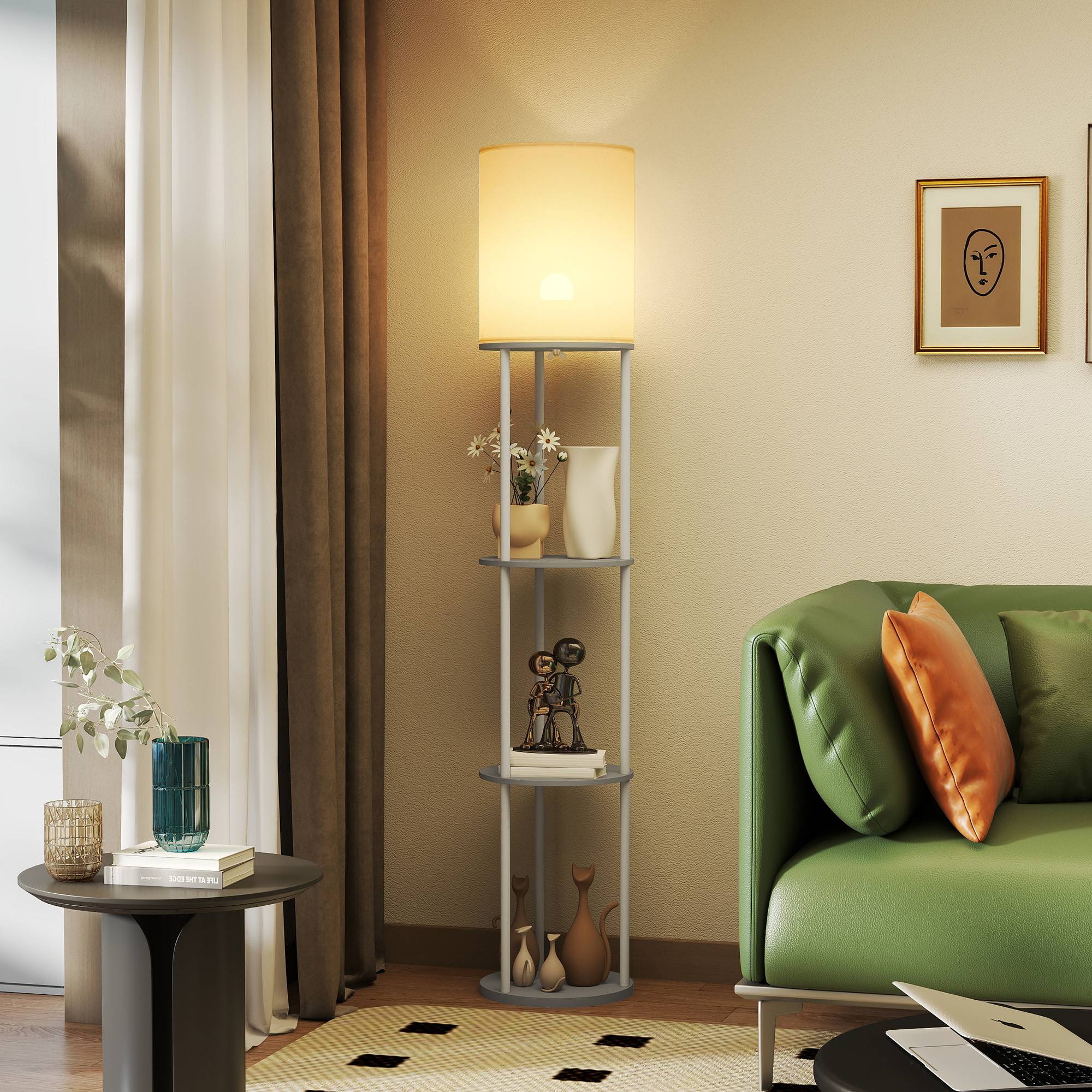 Lampe design gris forme tarte avec étagères 3 températures lumineuses télécommandée - Image 4