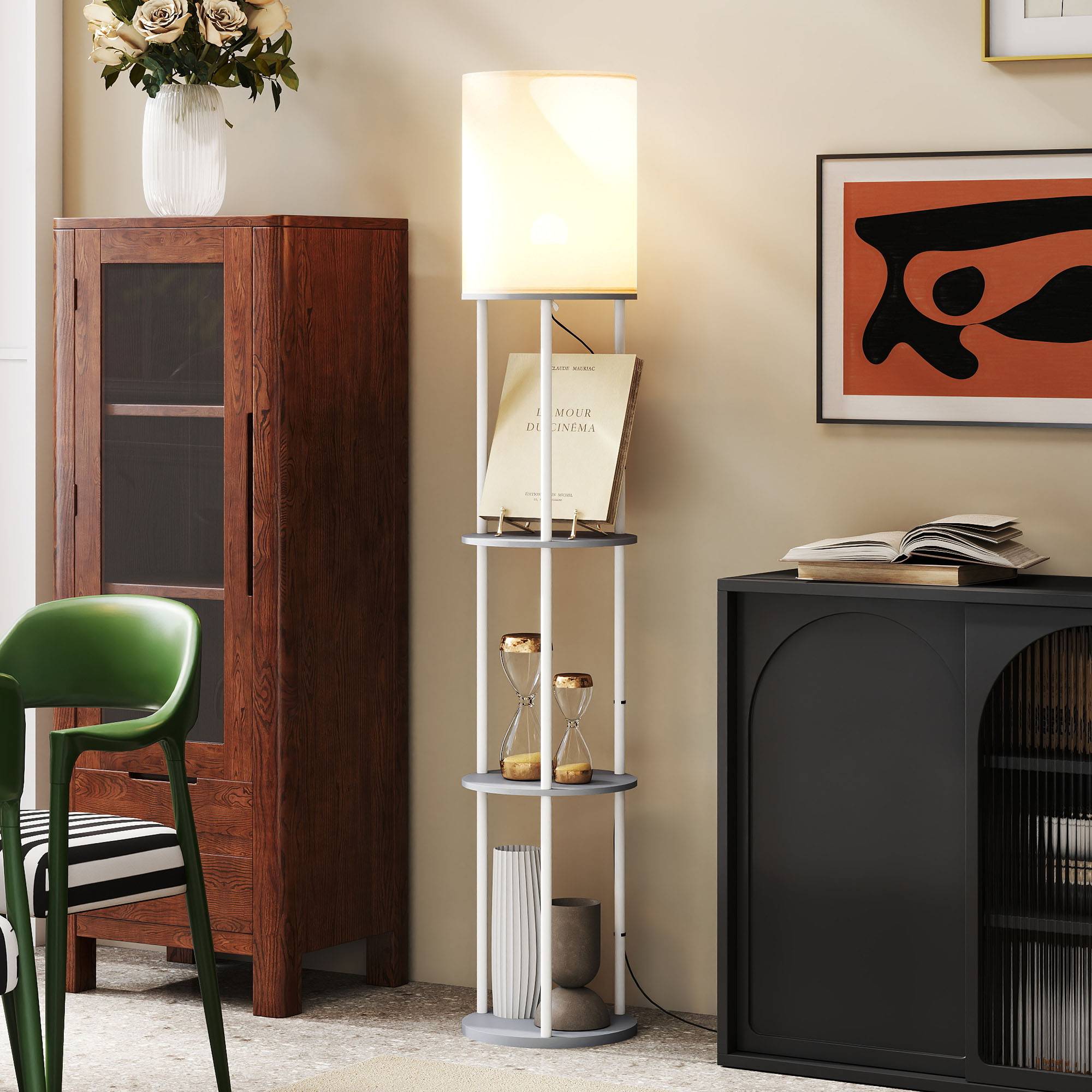 Lampe design gris forme tarte avec étagères 3 températures lumineuses télécommandée - Image 9