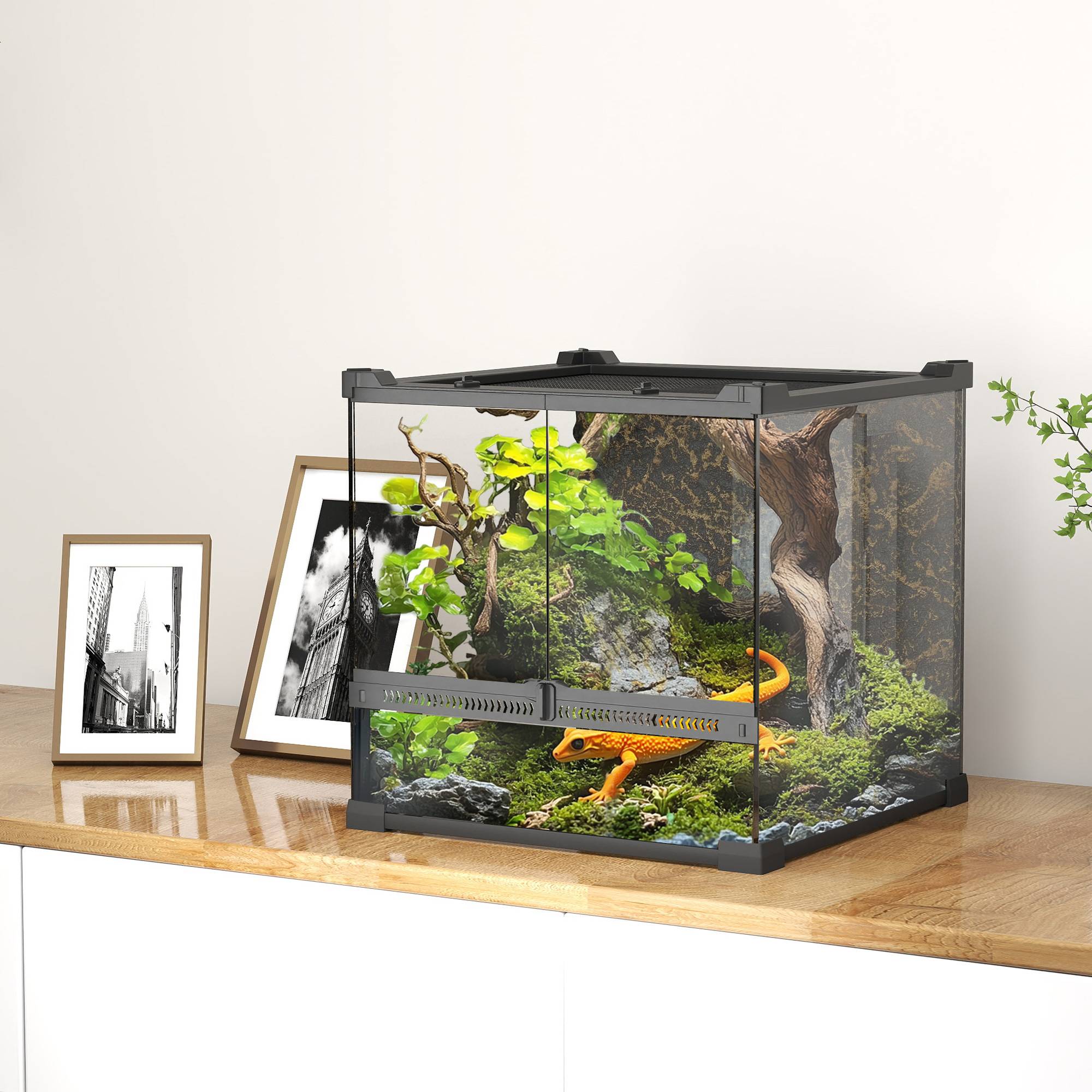 ComfortXL - Terrarium reptile verre trempé et acier noir avec fond étanche surélevé pour reptiles ventilation renforcée - Image 1