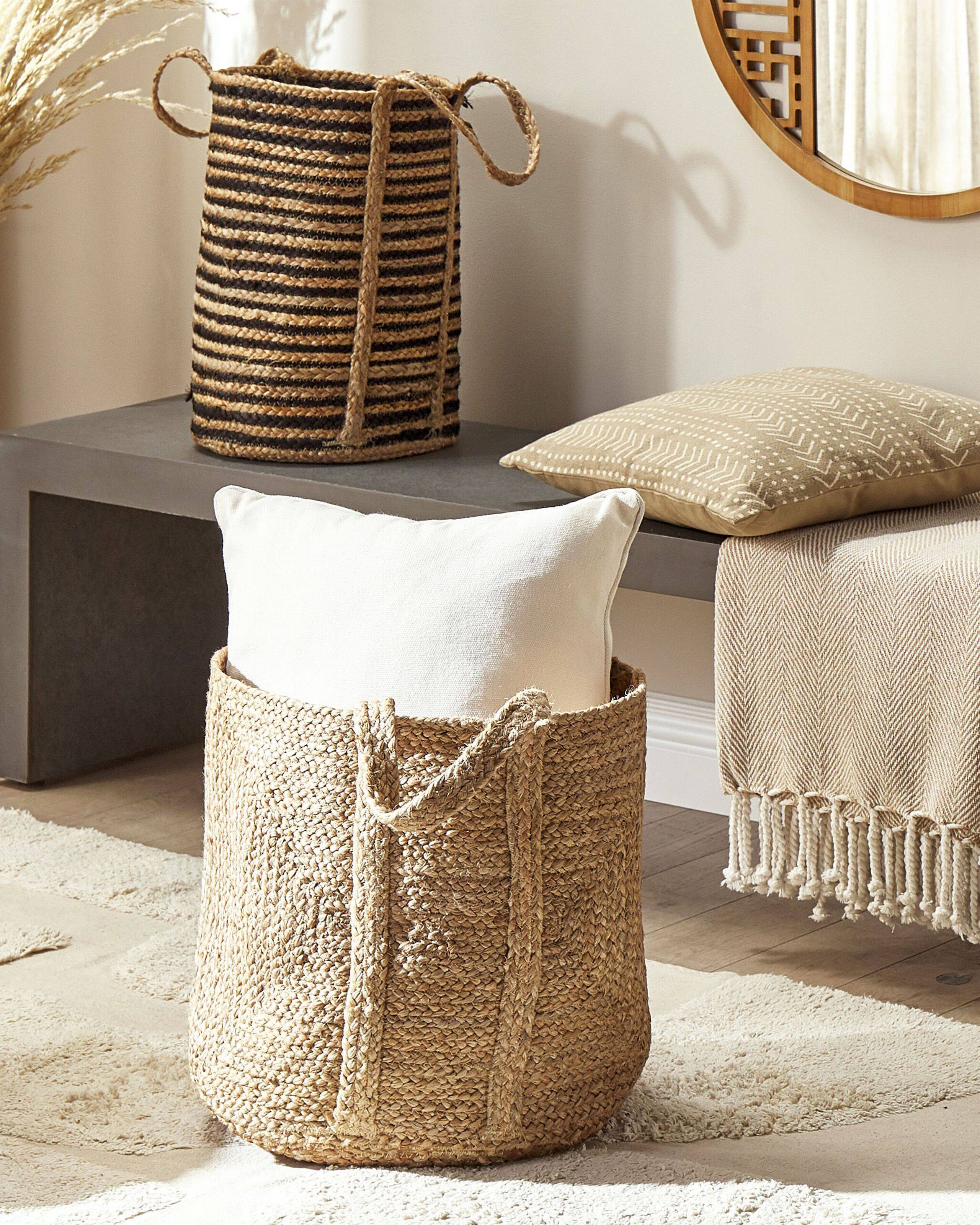Beliani - Panier Naturel en Jute 40 cm de Diamètre Corbeille à Linge Faite Main Tressée Rangement pour Intérieur Accessoire Rangement - Imagen 2
