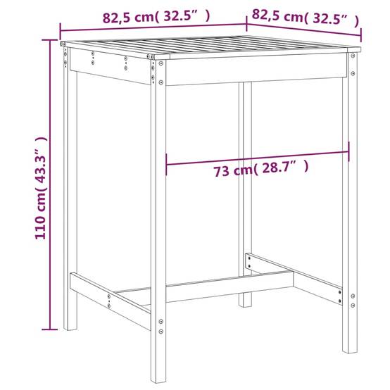 Table de jardin bois massif de pin blanc 82,5 x 82,5 x 110 cm - PANGIVO - Image 7