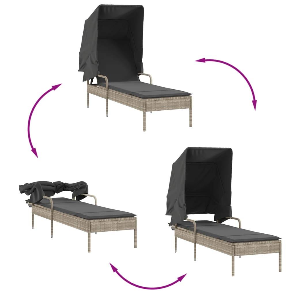 Vidaxl - Chaises longues lot de 2 avec auvents et table gris clair rotin vidaXL 3261574 - Image 8