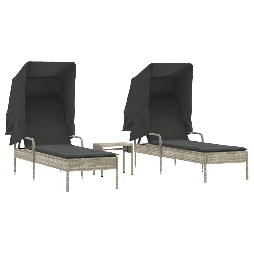 Vidaxl - Chaises longues lot de 2 avec auvents et table gris clair rotin vidaXL 3261574 - Image 2