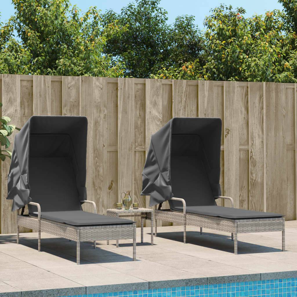 Vidaxl - Chaises longues lot de 2 avec auvents et table gris clair rotin vidaXL 3261574 - Image 1