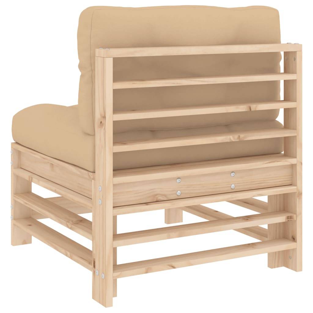 Lot de 2 Canapés centraux en pin massif naturel avec coussins beiges pour un salon de jardin modulable et confortable – ComfortXL Outdoor Living - Image 7