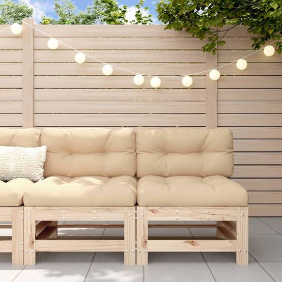 Lot de 2 Canapés centraux en pin massif naturel avec coussins beiges pour un salon de jardin modulable et confortable – ComfortXL Outdoor Living - Image 1