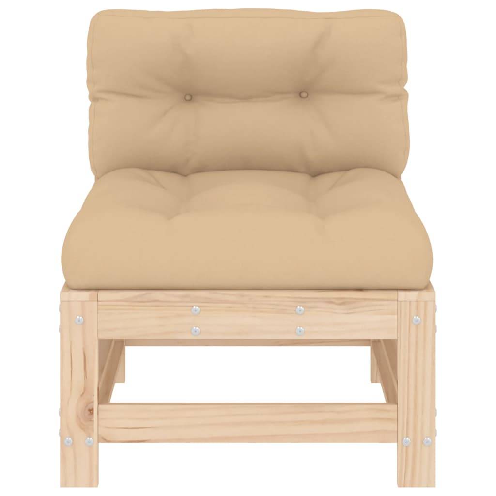 Lot de 2 Canapés centraux en pin massif naturel avec coussins beiges pour un salon de jardin modulable et confortable – ComfortXL Outdoor Living - Image 5