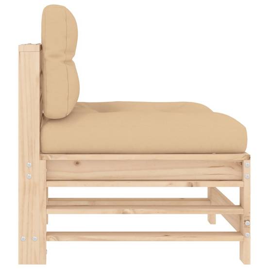 Lot de 2 Canapés centraux en pin massif naturel avec coussins beiges pour un salon de jardin modulable et confortable – ComfortXL Outdoor Living - Image 6