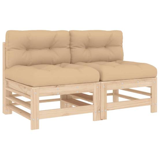 Lot de 2 Canapés centraux en pin massif naturel avec coussins beiges pour un salon de jardin modulable et confortable – ComfortXL Outdoor Living - Image 2