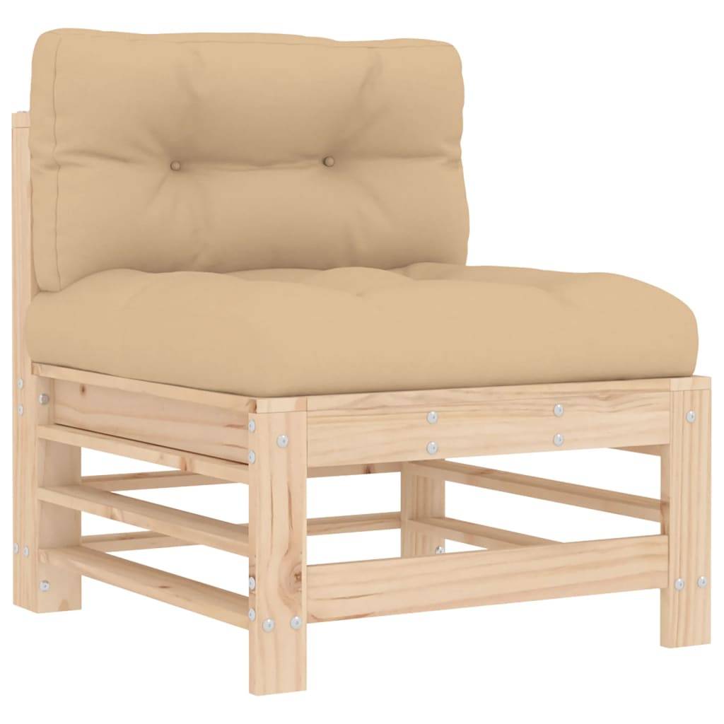 Lot de 2 Canapés centraux en pin massif naturel avec coussins beiges pour un salon de jardin modulable et confortable – ComfortXL Outdoor Living - Image 4