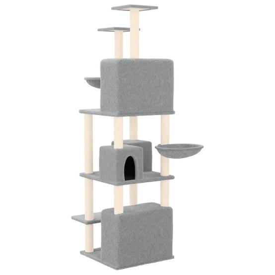 Arbre à Chat XXL 180cm Gris Clair, Idéal Multi-Chats avec 4 Maisons, Hamacs et Poteaux à Griffer en Sisal – ComfortXL Pet Living - Image 5
