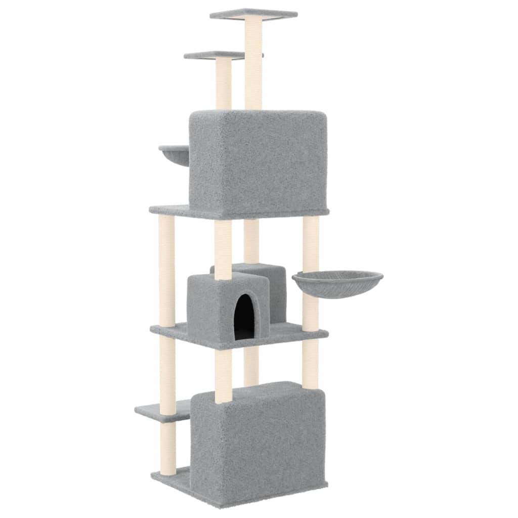 Arbre à Chat XXL 180cm Gris Clair, Idéal Multi-Chats avec 4 Maisons, Hamacs et Poteaux à Griffer en Sisal – ComfortXL Pet Living - Image 5