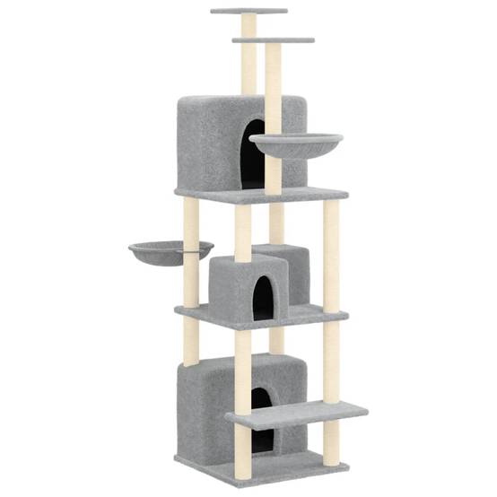 Arbre à Chat XXL 180cm Gris Clair, Idéal Multi-Chats avec 4 Maisons, Hamacs et Poteaux à Griffer en Sisal – ComfortXL Pet Living - Image 2