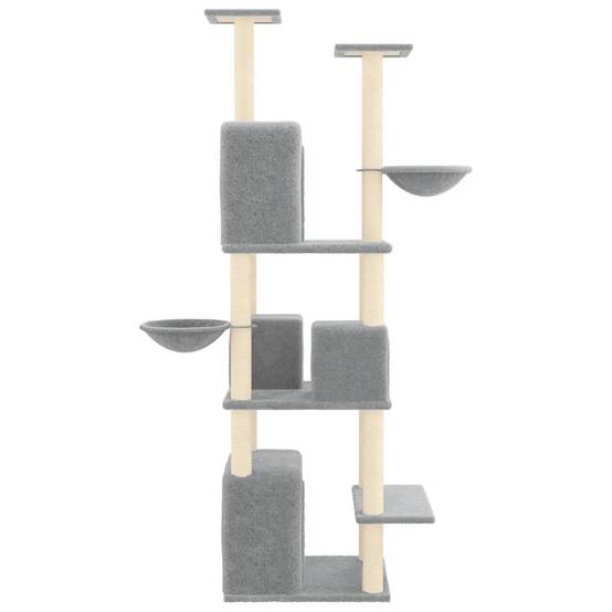 Arbre à Chat XXL 180cm Gris Clair, Idéal Multi-Chats avec 4 Maisons, Hamacs et Poteaux à Griffer en Sisal – ComfortXL Pet Living - Image 4