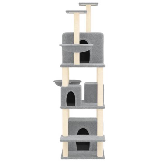 Arbre à Chat XXL 180cm Gris Clair, Idéal Multi-Chats avec 4 Maisons, Hamacs et Poteaux à Griffer en Sisal – ComfortXL Pet Living - Image 3