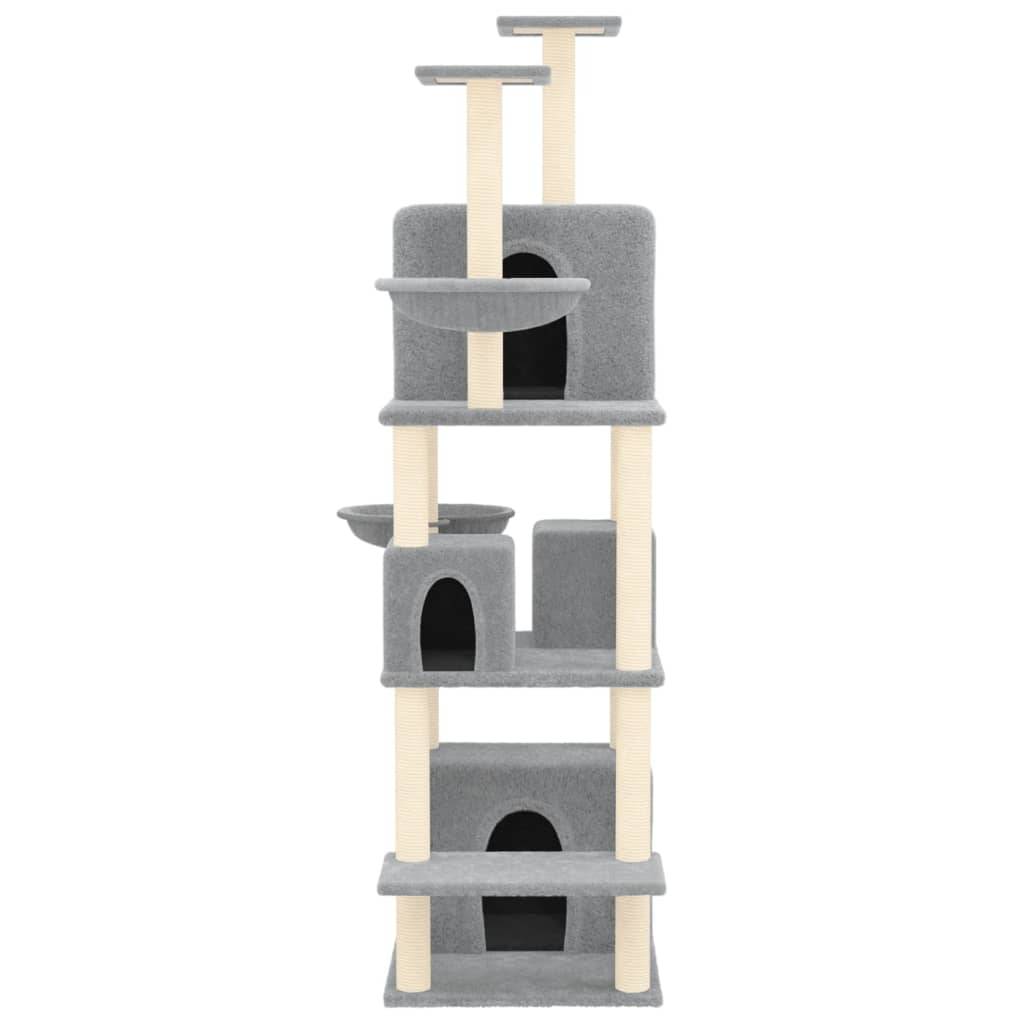 Arbre à Chat XXL 180cm Gris Clair, Idéal Multi-Chats avec 4 Maisons, Hamacs et Poteaux à Griffer en Sisal – ComfortXL Pet Living - Image 3
