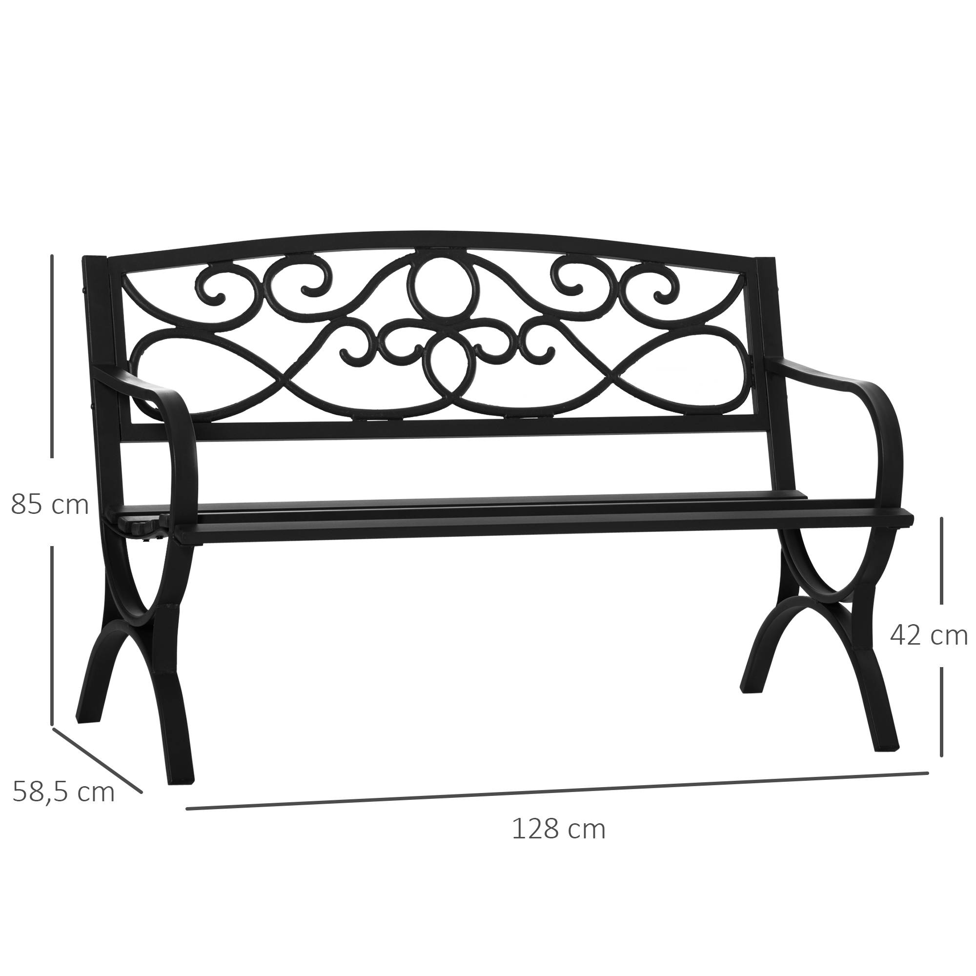 Outsunny - Banc de jardin 2 places style néo-rétro fer forgé dim. 128L x 58l x 85H cm acier époxy fonte noir - Outsunny - Imagen 3