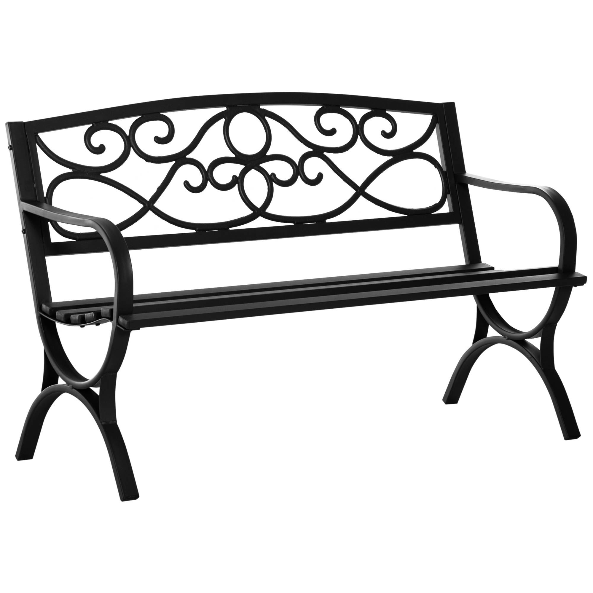 Outsunny - Banc de jardin 2 places style néo-rétro fer forgé dim. 128L x 58l x 85H cm acier époxy fonte noir - Outsunny - Imagen 1