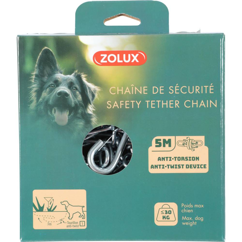 Zolux - Chaîne de sécurité en acier 5 mètres maillon anti torsion pour chien poids max 30 kg - Image 1