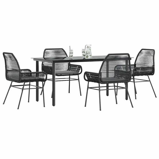 Table et Chaises de Jardin 4 Personnes Poly Rotin Noir avec Coussins Épais Table Verre 160cm – ComfortXL Outdoor Living - Image 1