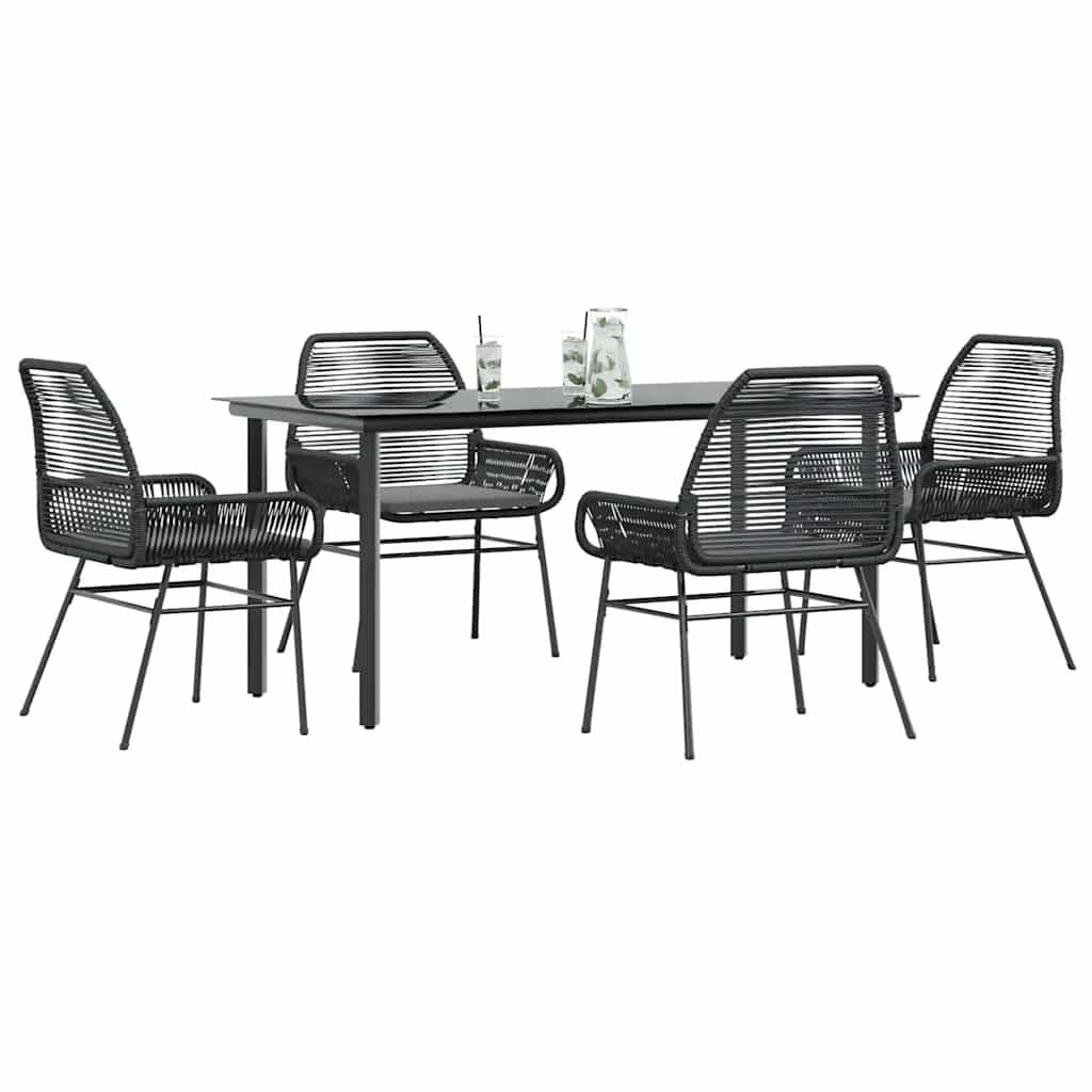 Table et Chaises de Jardin 4 Personnes Poly Rotin Noir avec Coussins Épais Table Verre 160cm – ComfortXL Outdoor Living - Image 1
