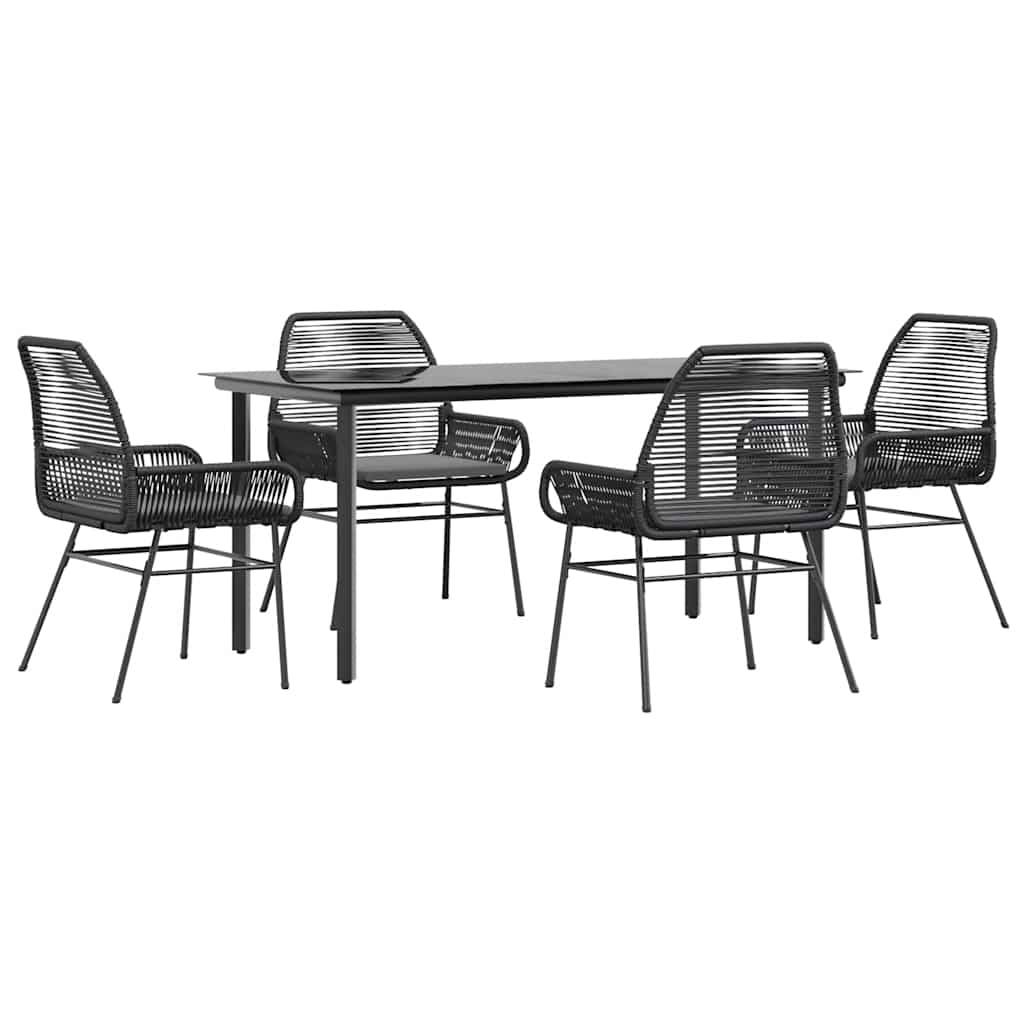 Table et Chaises de Jardin 4 Personnes Poly Rotin Noir avec Coussins Épais Table Verre 160cm – ComfortXL Outdoor Living - Image 2