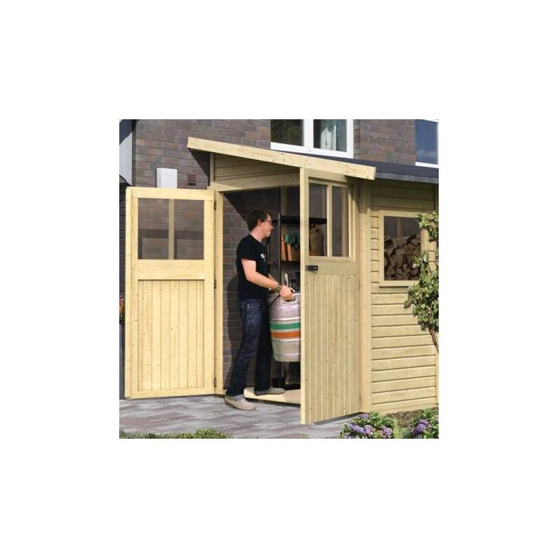 Abri de jardin adossé 8m² bois massif 19mm embase traitée Karibu Juist 5 marron - Image 4