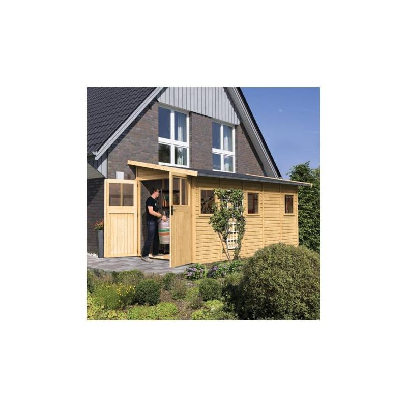 Abri de jardin adossé 8m² bois massif 19mm embase traitée Karibu Juist 5 marron