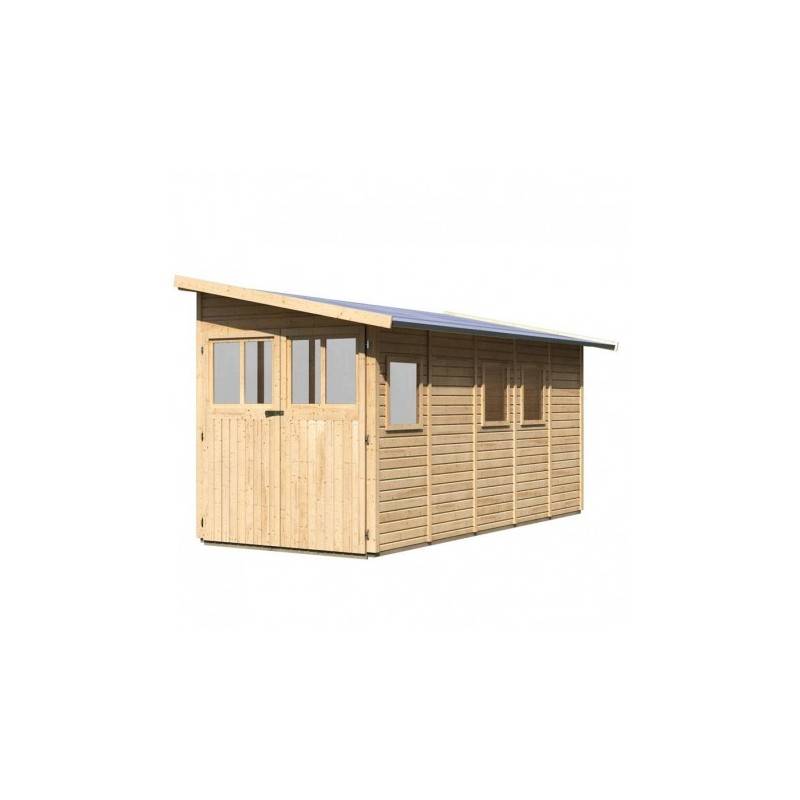 Abri de jardin adossé 8m² bois massif 19mm embase traitée Karibu Juist 5 marron - Image 7
