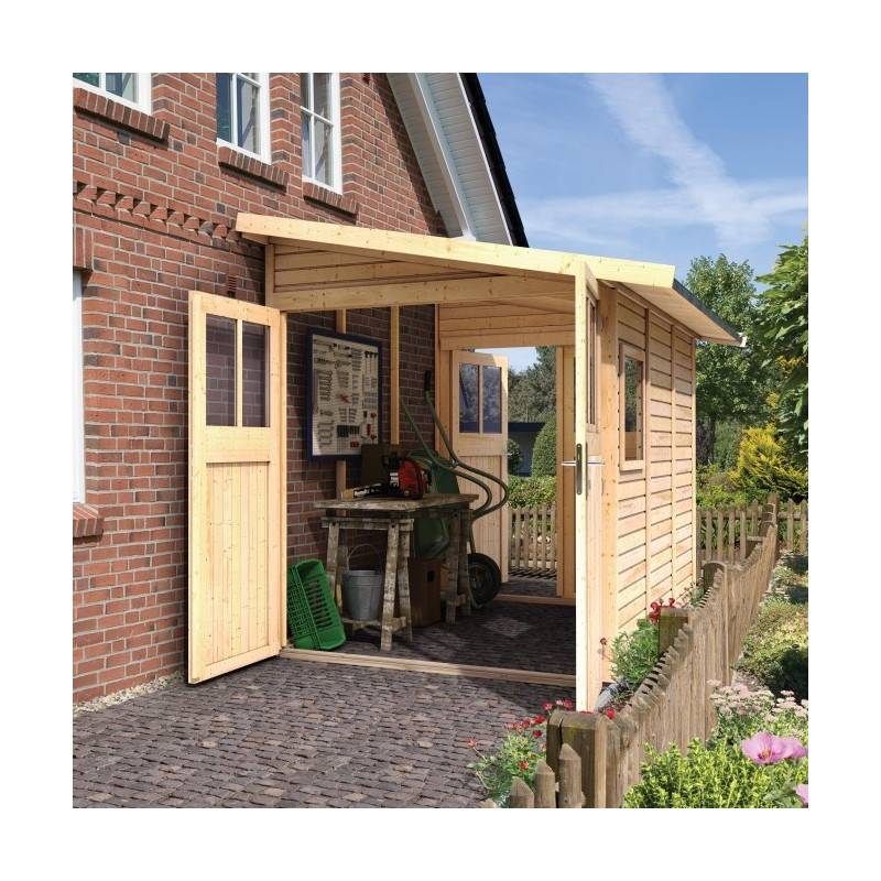Abri de jardin adossé 8m² bois massif 19mm embase traitée Karibu Juist 5 marron - Image 3