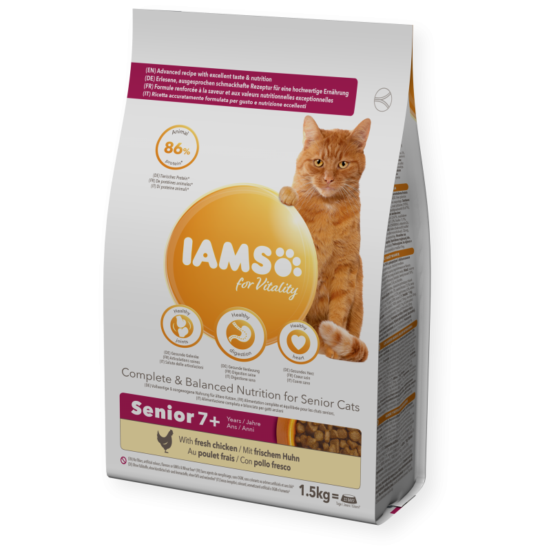 Croquettes chat senior poulet - IAMS for Vitality 1,5 kg