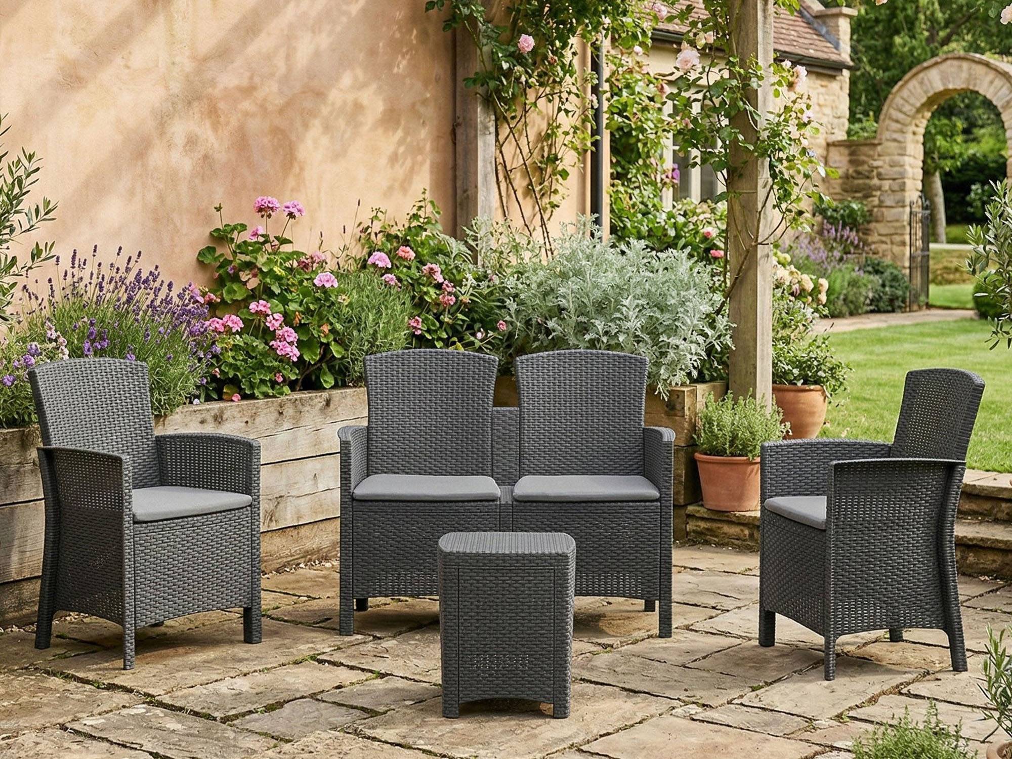 Dmora - Set salon d'extérieur Nettuno, Salon d'extérieur, Kit terrasse ou jardin, Composition d'un salon d'extérieur, Made in Italy, Anthracite - Imagen 6