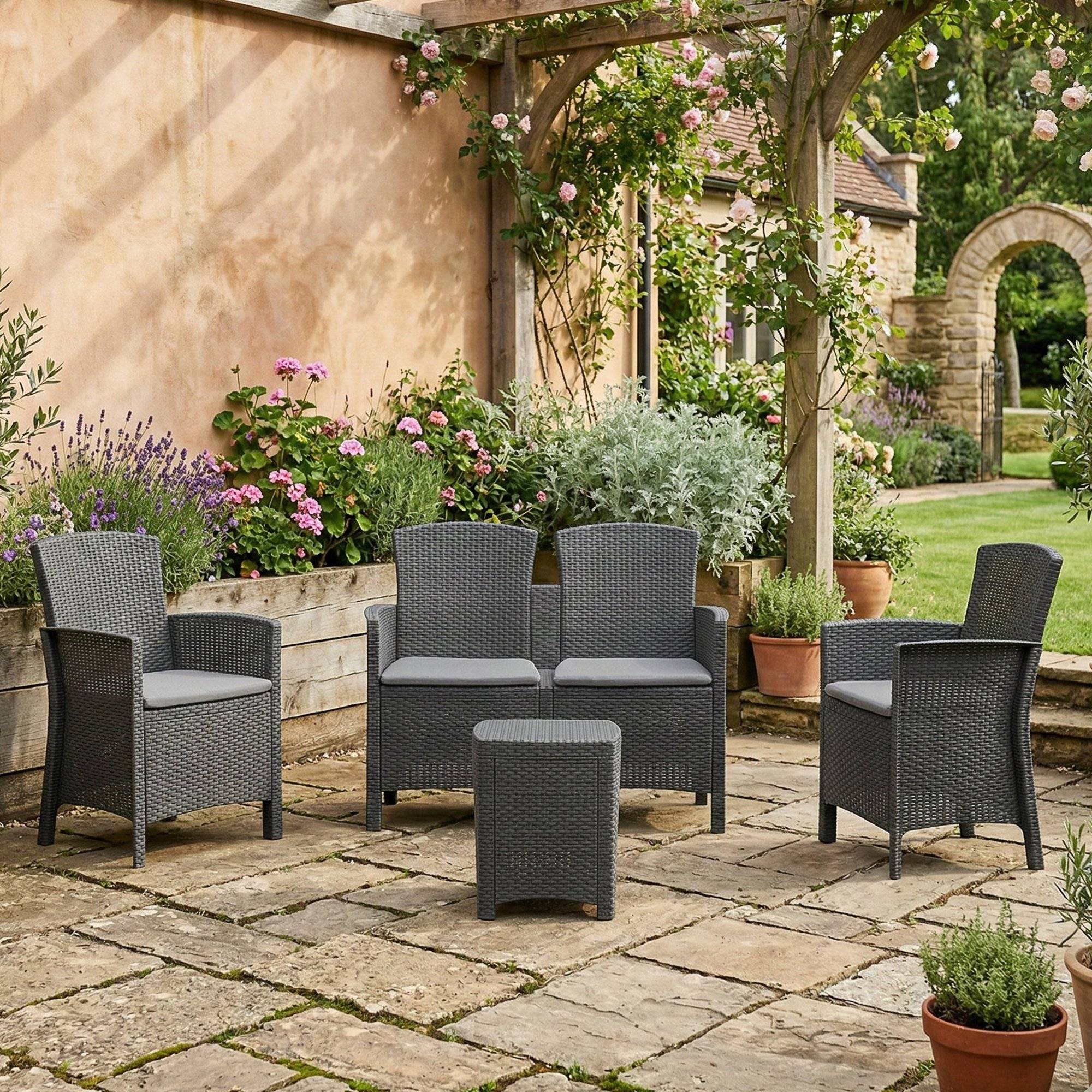 Dmora - Set salon d'extérieur Nettuno, Salon d'extérieur, Kit terrasse ou jardin, Composition d'un salon d'extérieur, Made in Italy, Anthracite - Imagen 2