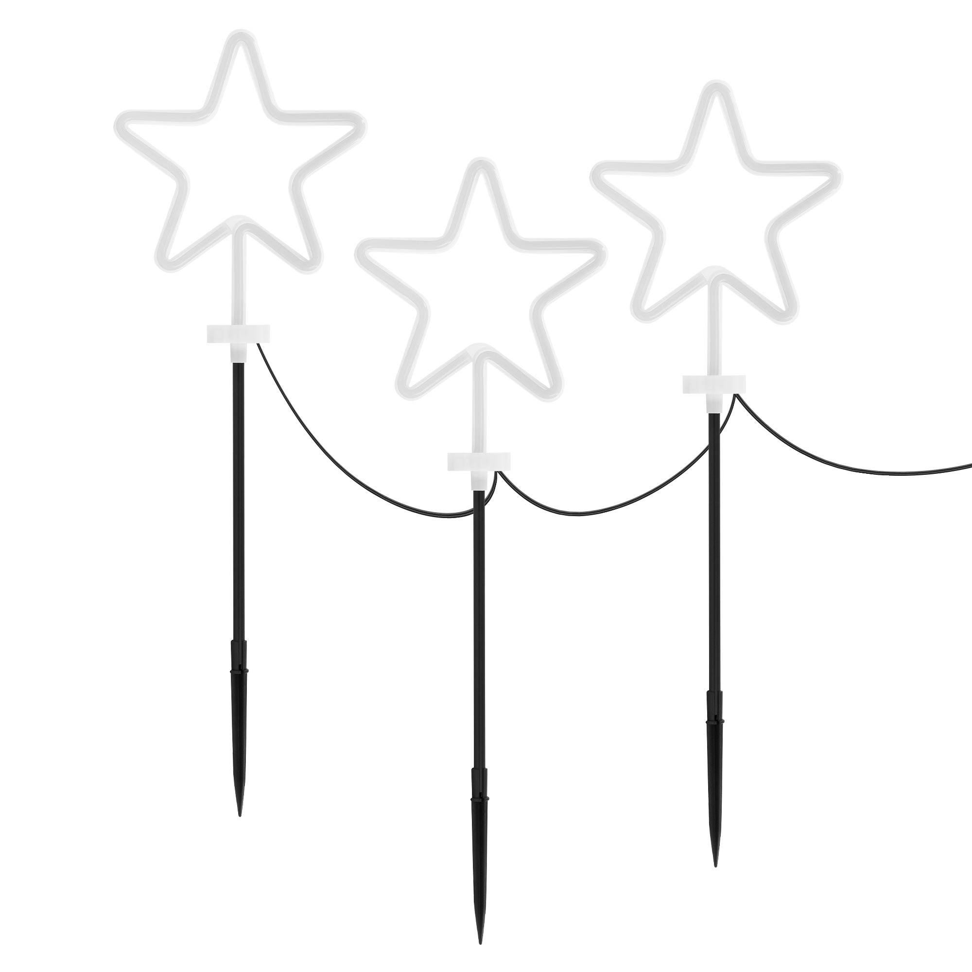 Ecd-Germany - Set de 3 étoiles décoratives pour noël H58 cm ornement de jardin et maison avec piquets à enfoncer dans la terre/pelouse guirlande lumineuse extérieur