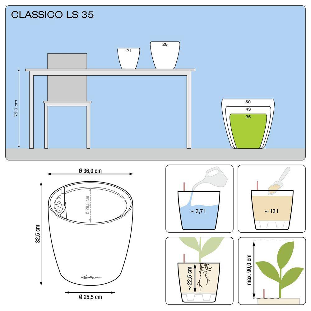 Lechuza - Classico Premium LS 35 - kit complet, argent métallisé  Ø 35 x 33 Lechuza - Imagen 2