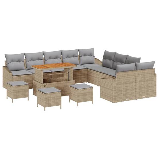 Canapé Extérieur 13 pcs Résine Tressée Acacia Modulable Coffre Terrasse Beige – ComfortXL Outdoor Living - Image 2