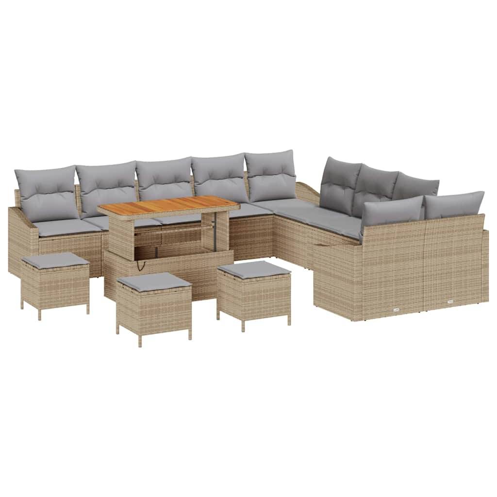 Canapé Extérieur 13 pcs Résine Tressée Acacia Modulable Coffre Terrasse Beige – ComfortXL Outdoor Living - Image 2