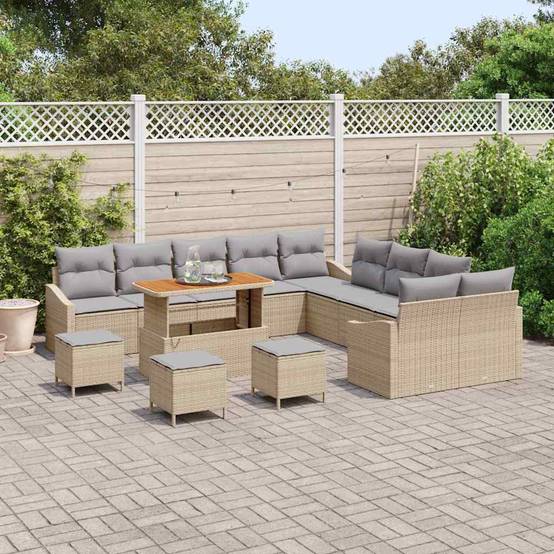 Canapé Extérieur 13 pcs Résine Tressée Acacia Modulable Coffre Terrasse Beige – ComfortXL Outdoor Living - Image 3